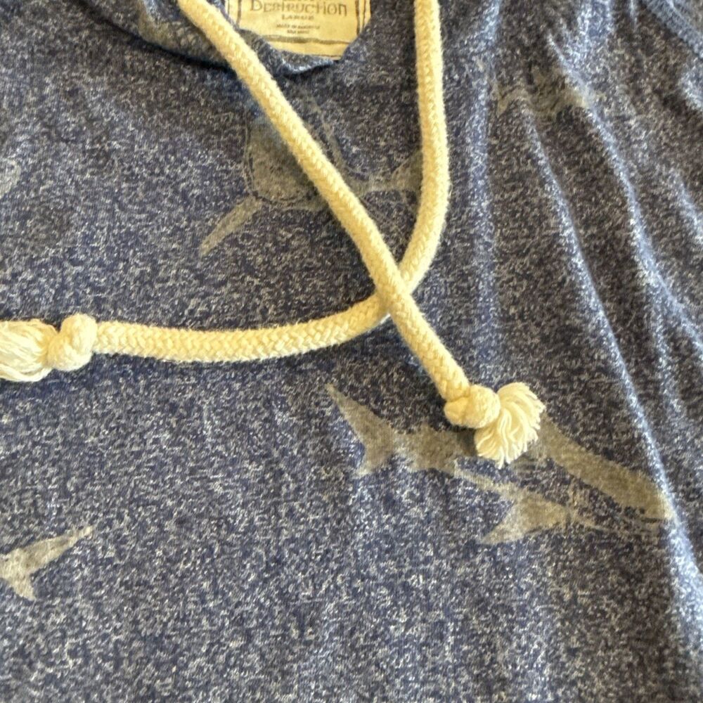 Creative Destruction Blue Shark Design Hoodie TShirt Size L Womens GUC - Picture 3 of 9